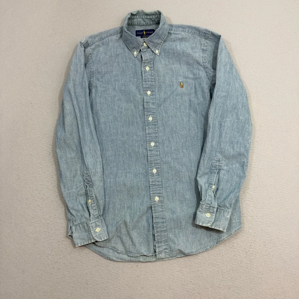 Ralph Lauren Button Up Shirt Small Blue Classic Fit Denim Chambray Long Sleeve